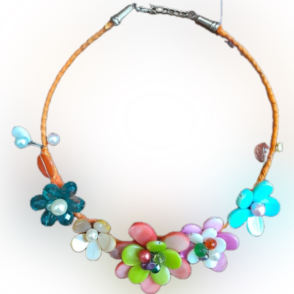 Tropical vibes floral necklace artpiece…made in Turks & Caicos Caribbean